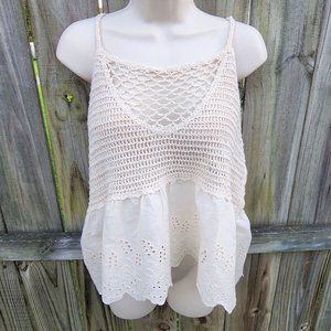 NWT Timing Women's Knited Top, Size M/L, Eyelet Detail, Spagetti Strap, Ivory